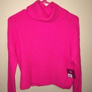 Neon pink crop turtleneck sweater